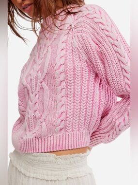 Free people Frankie cable knit cotton sweater in stunning pink mediums